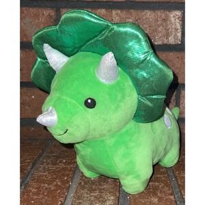 American Greetings Green Triceratops Dinosaur Plush Stuffed Animal Sparkly 12"
